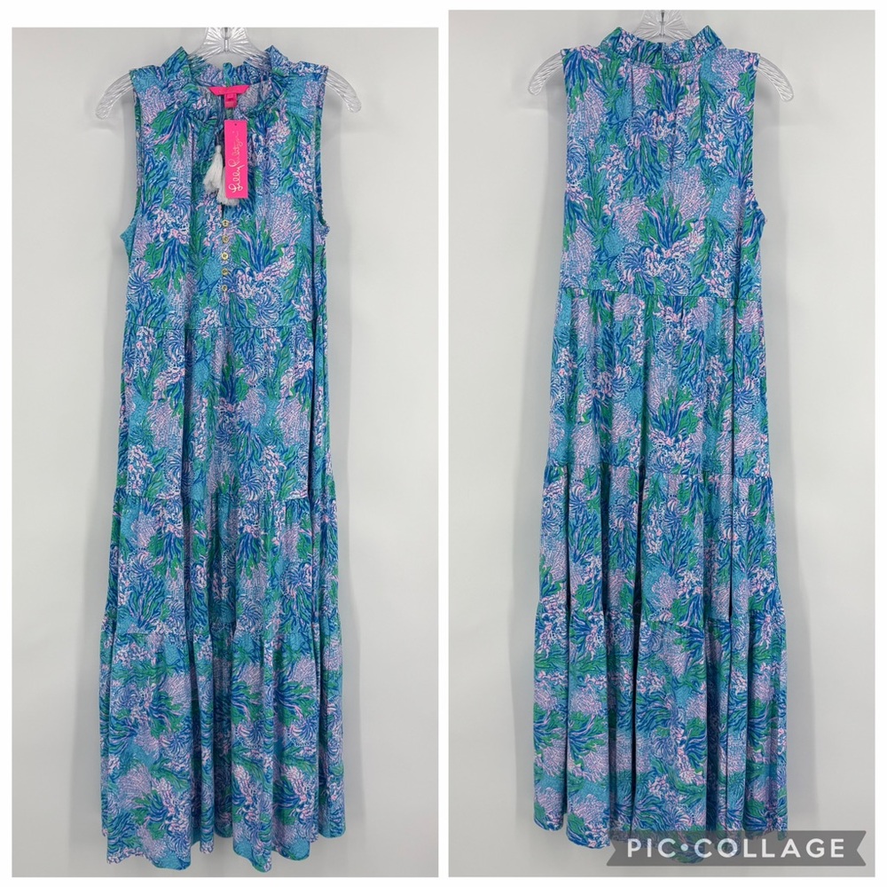 Lilly Pulitzer NWT Malone Maxi Dress Cotton Blue Pink Size S